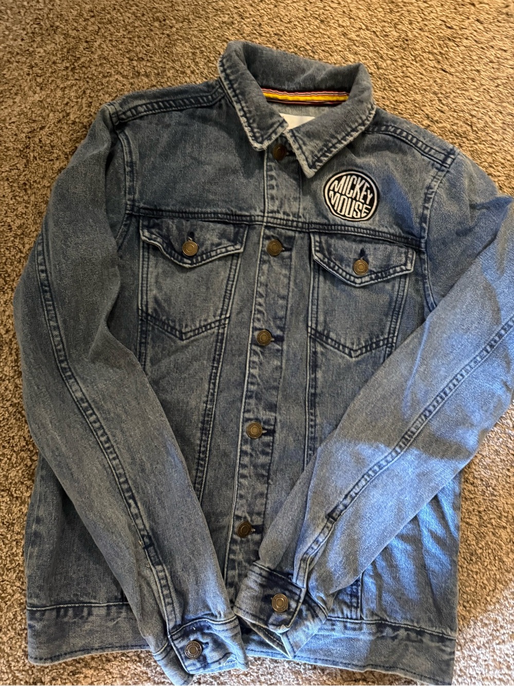 Disney Men's Light Blue Denim Jacket with Mickey Mouse Patch